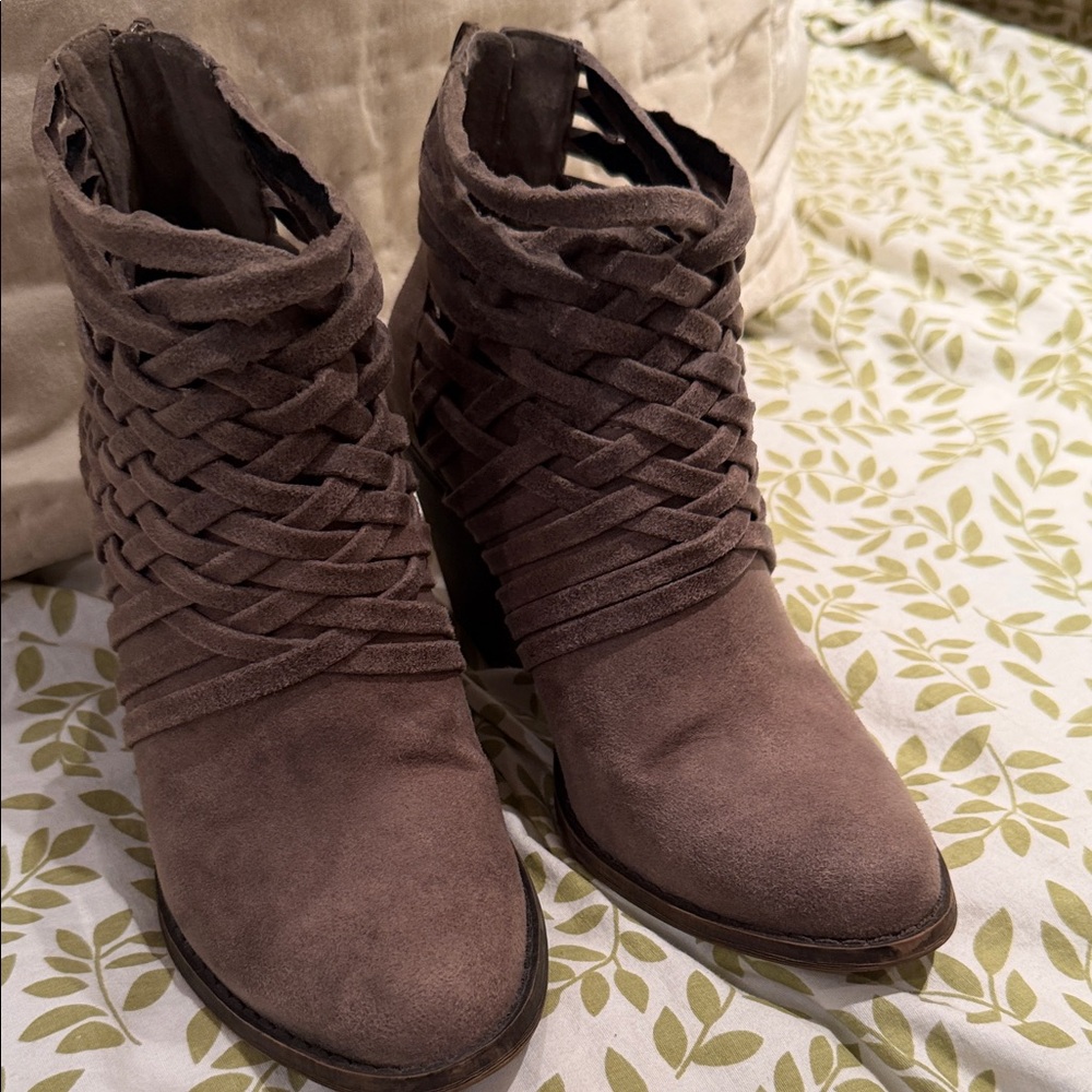 Fergalicious Taupe Woven Ankle Booties